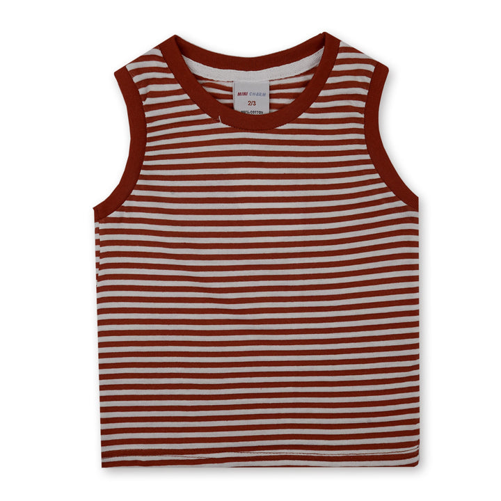 MINI CHARM KIDS SHORT & SANDO STRIPES MAROON 7-8Y