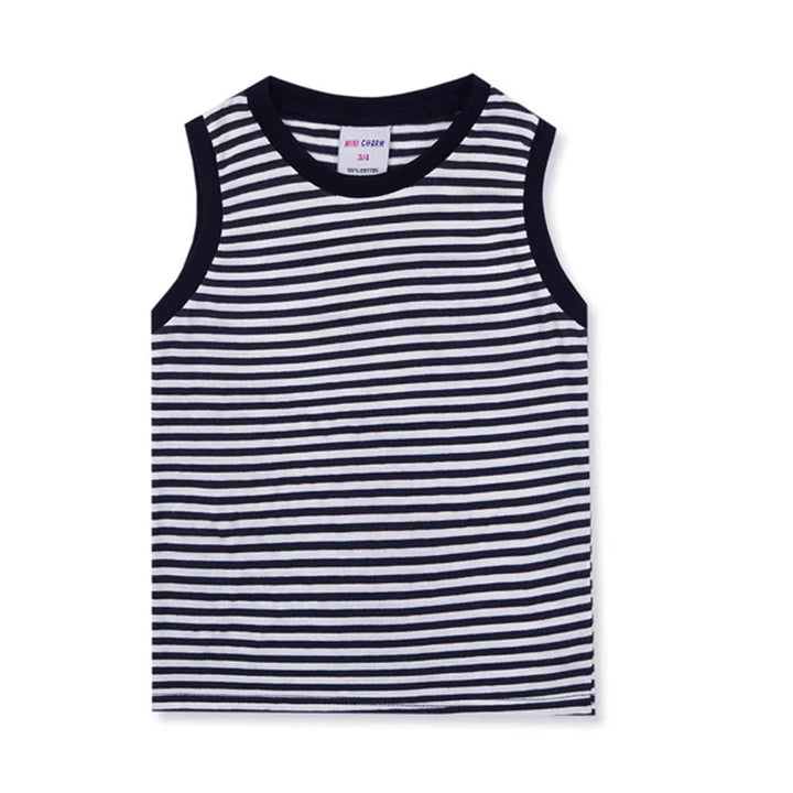 MINI CHARM KIDS SHORT & SANDO STRIPES NAVY BLUE 7-8Y