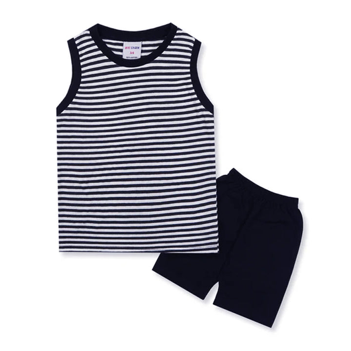 MINI CHARM KIDS SHORT & SANDO STRIPES NAVY BLUE 7-8Y