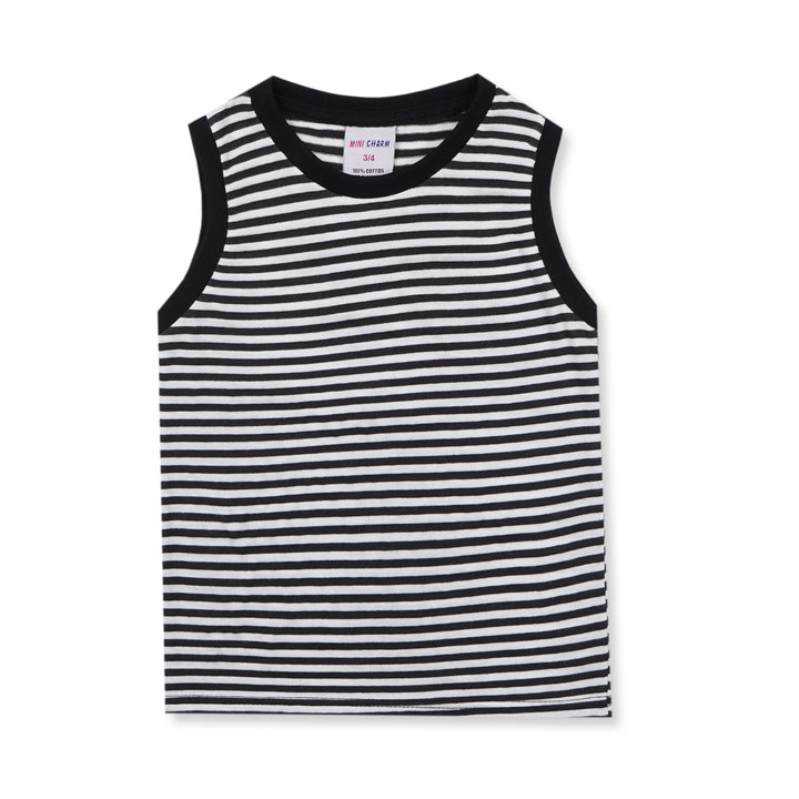 MINI CHARM KIDS SHORT & SANDO STRIPES BLACK  7-8Y