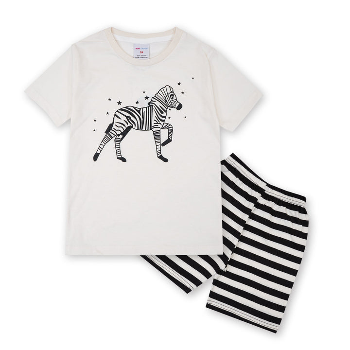 MINI CHARM KIDS SHORT & SHIRT ZEBRA OFF WHITE 7-8Y