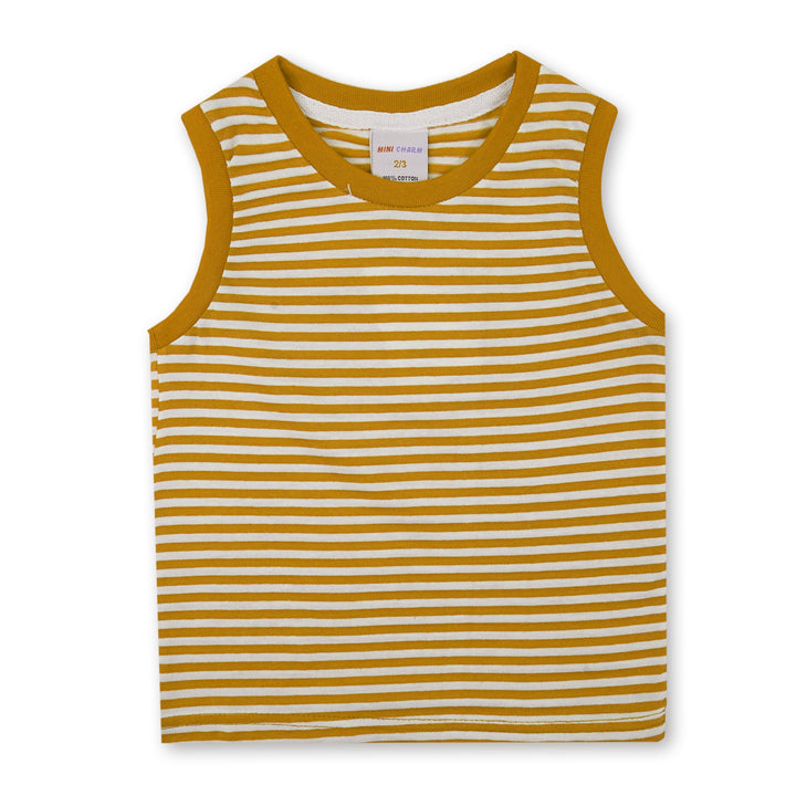 MINI CHARM KIDS SHORT & SANDO SET MUSTARD STRIPES 7-8Y