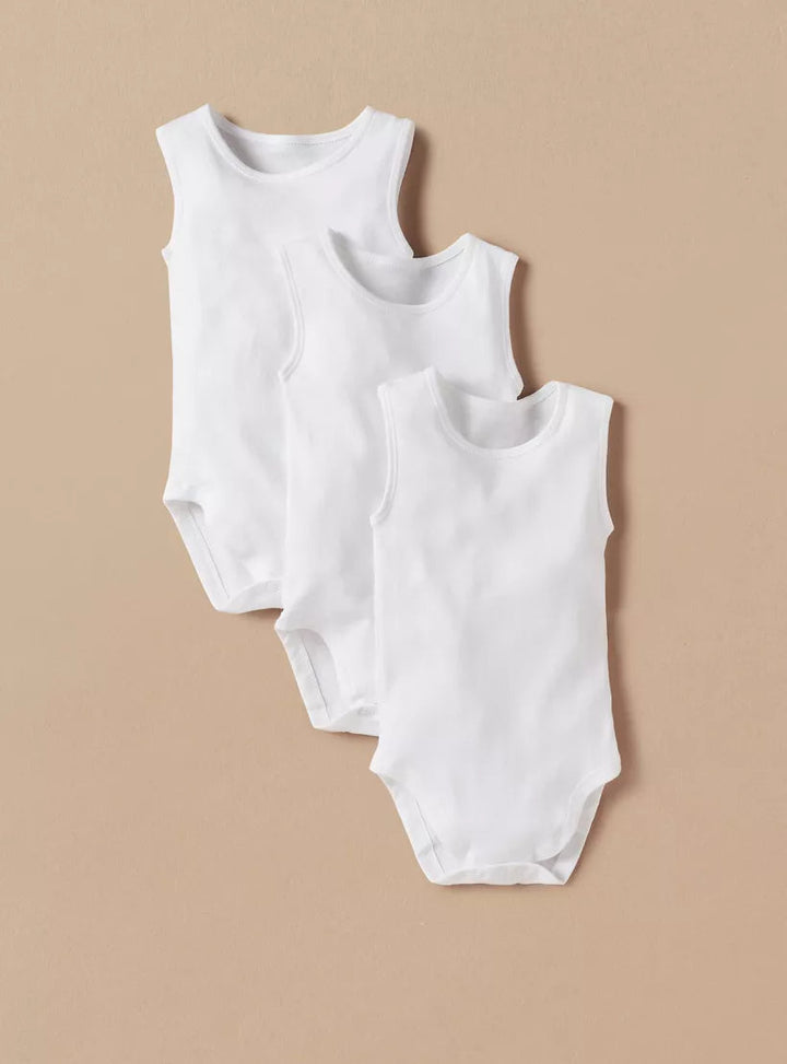 MINI CHARM KIDS BODY SUIT SLEEVELESS PACK OF 3 PLAN WHITE 2-3Y