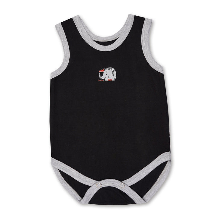 MINI CHARM KIDS BODY SUIT SLEEVELESS PACK OF 3 ELEPHANT BLACK 2-3Y