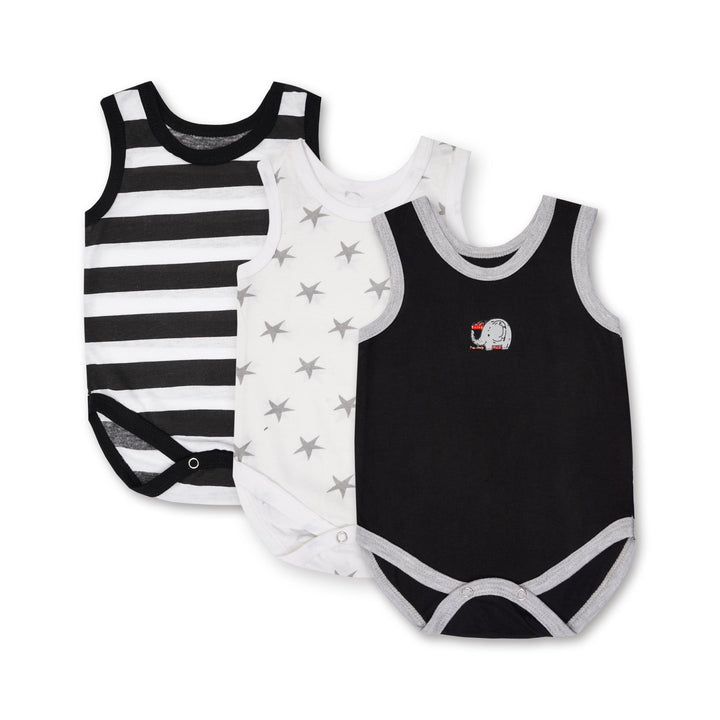 MINI CHARM KIDS BODY SUIT SLEEVELESS PACK OF 3 ELEPHANT BLACK 2-3Y