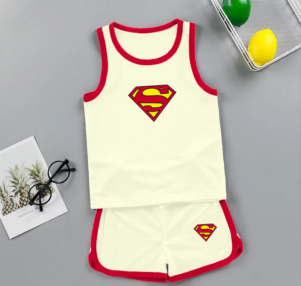 MINI CHARM KIDS SHORT AND SANDO SET SUPERMAN OFF WHITE 3-4 Y