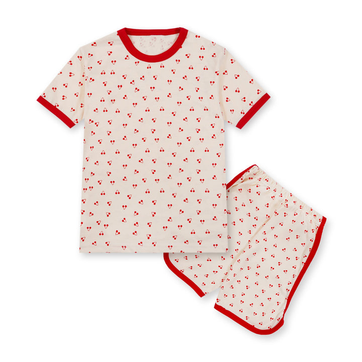 MINI CHARM KIDS SHORT & SHIRT CHERRY WITH RED STRIPES 5-6Y