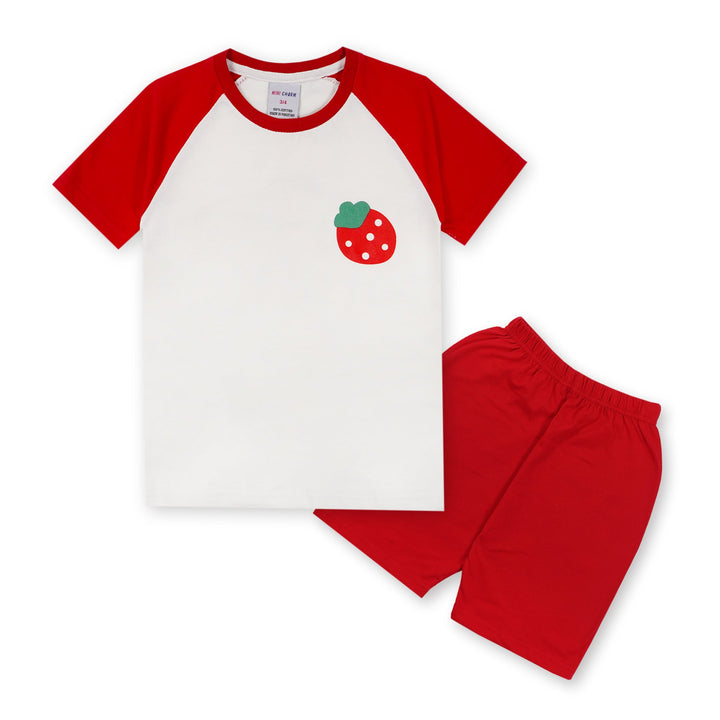 MINI CHARM KIDS SHORT & SHIRT STRAWBERRY RED 7-8Y