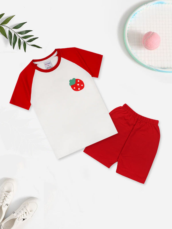 MINI CHARM KIDS SHORT & SHIRT STRAWBERRY RED 7-8Y