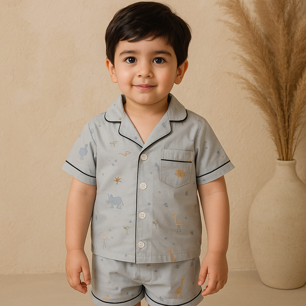 Kids Night Suit Animals Light Blue - Mini Charm