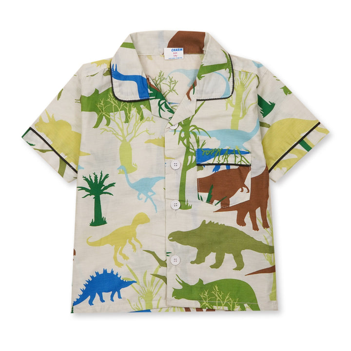 MINI CHARM KIDS NIGHT SUIT DINOSAURS & TREES GREEN 7-8Y