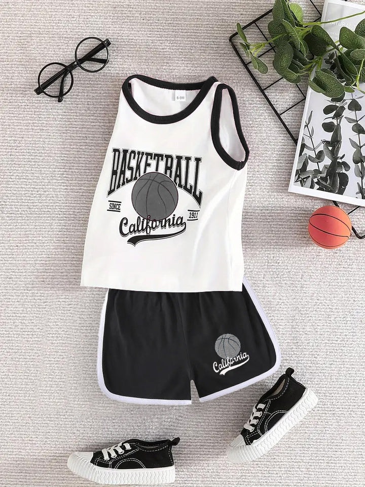 MINI CHARM KIDS SHORT & SANDO BASKETBALL BLACK 4Y