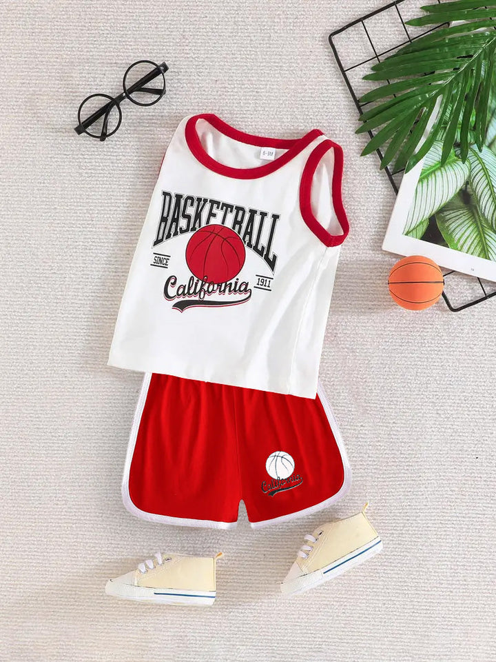 MINI CHARM KIDS SHORT & SANDO BASKETBALL RED  4Y