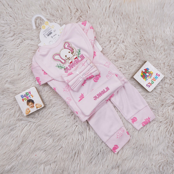 SUNSHINE BABY GIFT SET PACK OF 9 ELEPHANT JUNGLE PINK NB