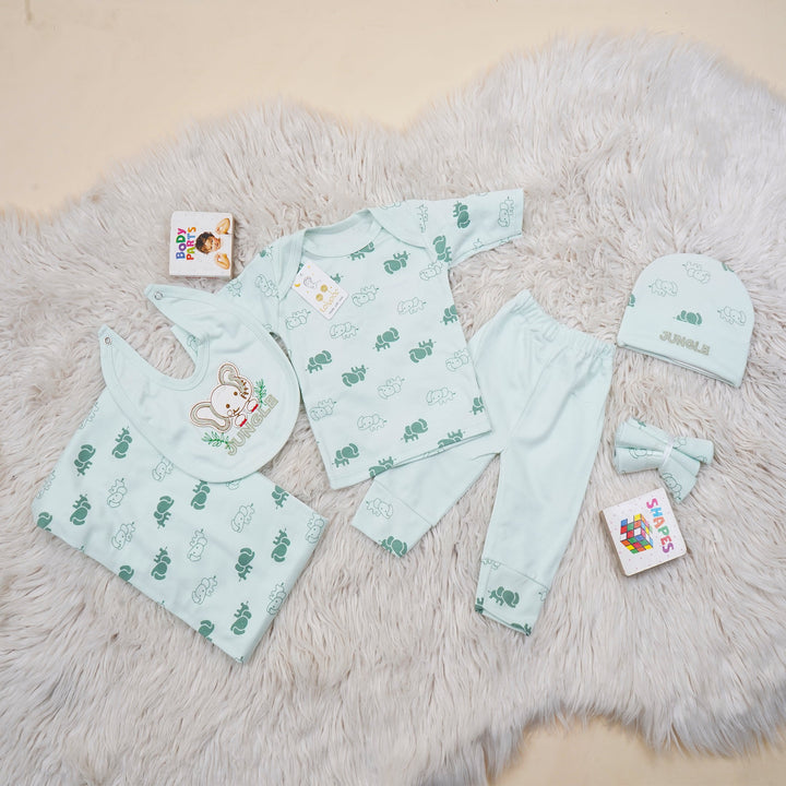 SUNSHINE BABY GIFT SET PACK OF 9 ELEPHANT JUNGLE SEA GREEN NB