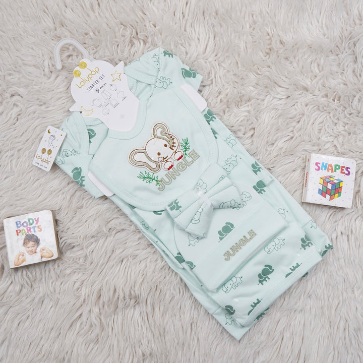 SUNSHINE BABY GIFT SET PACK OF 9 ELEPHANT JUNGLE SEA GREEN NB