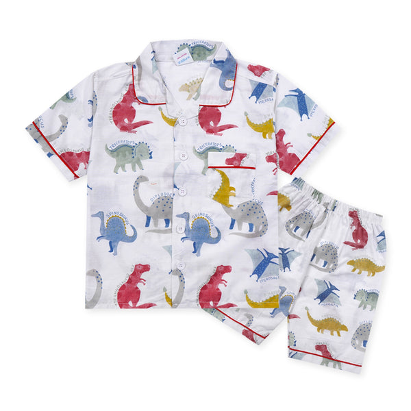 MINI CHARM KIDS NIGHT SUIT DINOSAURS WHITE 7-8Y