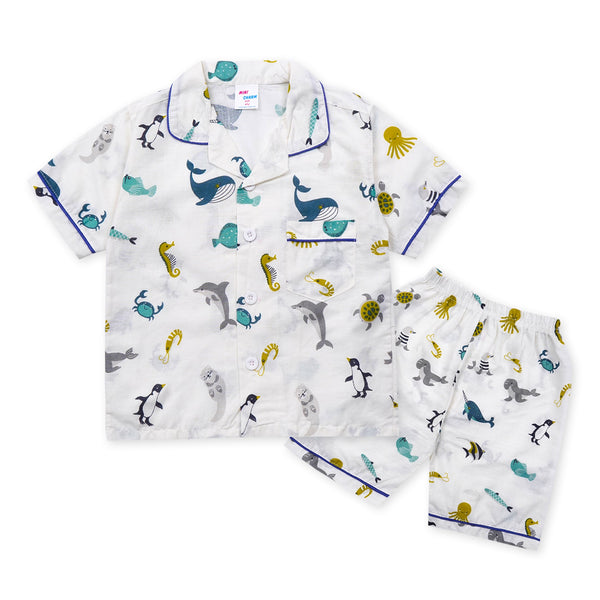 MINI CHARM KIDS NIGHT SUIT SEA ANIMALS WHITE 7-8Y