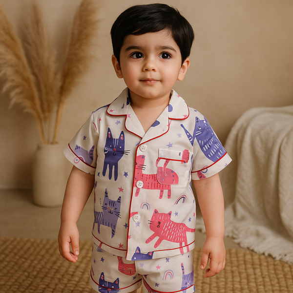 Kids Night Suit Cat Purple - Mini Charm