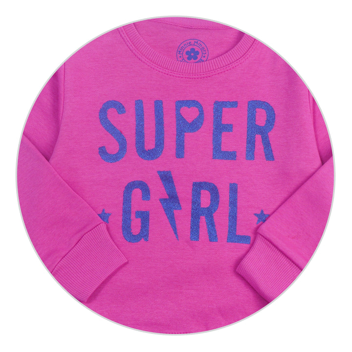 MINI CHARM KIDS PRINTED SWEATSHIRT SUPER GIRL PINK 9-10Y