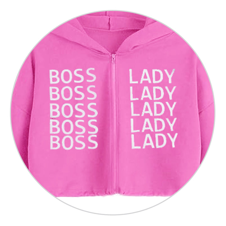 MINI CHARM KIDS PRINTED HOODIE BOSS LADY PINK 11-12Y