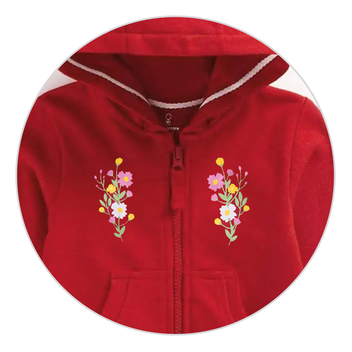 MINI CHARM KIDS ZIPPER HOODIE FLOWER RED 9-10Y