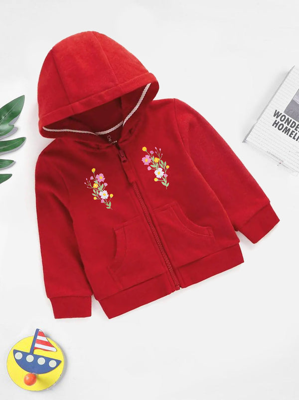 MINI CHARM KIDS ZIPPER HOODIE FLOWER RED 9-10Y