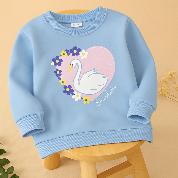 Kids Printed Sweatshirt Swan Light Blue - Mini Charm