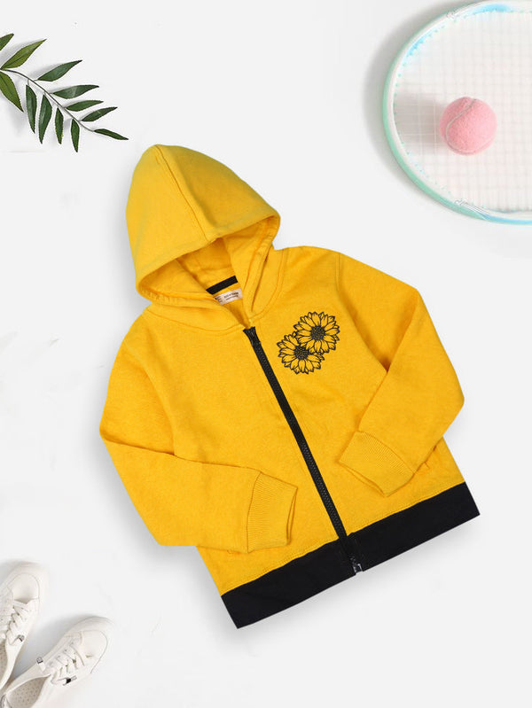 MINI CHARM KIDS PRINTED ZIPPER HOODIE FLOWER YELLOW 11-12Y