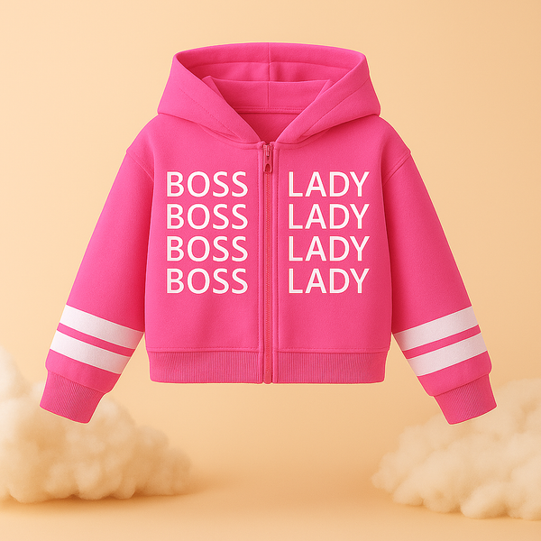Kids Printed Crop Top Hoodie Boss Lady Pink - Mini Charm