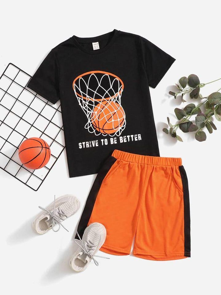 MINI CHARM SHORT AND SHIRT SET BASKITBALL ORANGE & BLACK 4Y