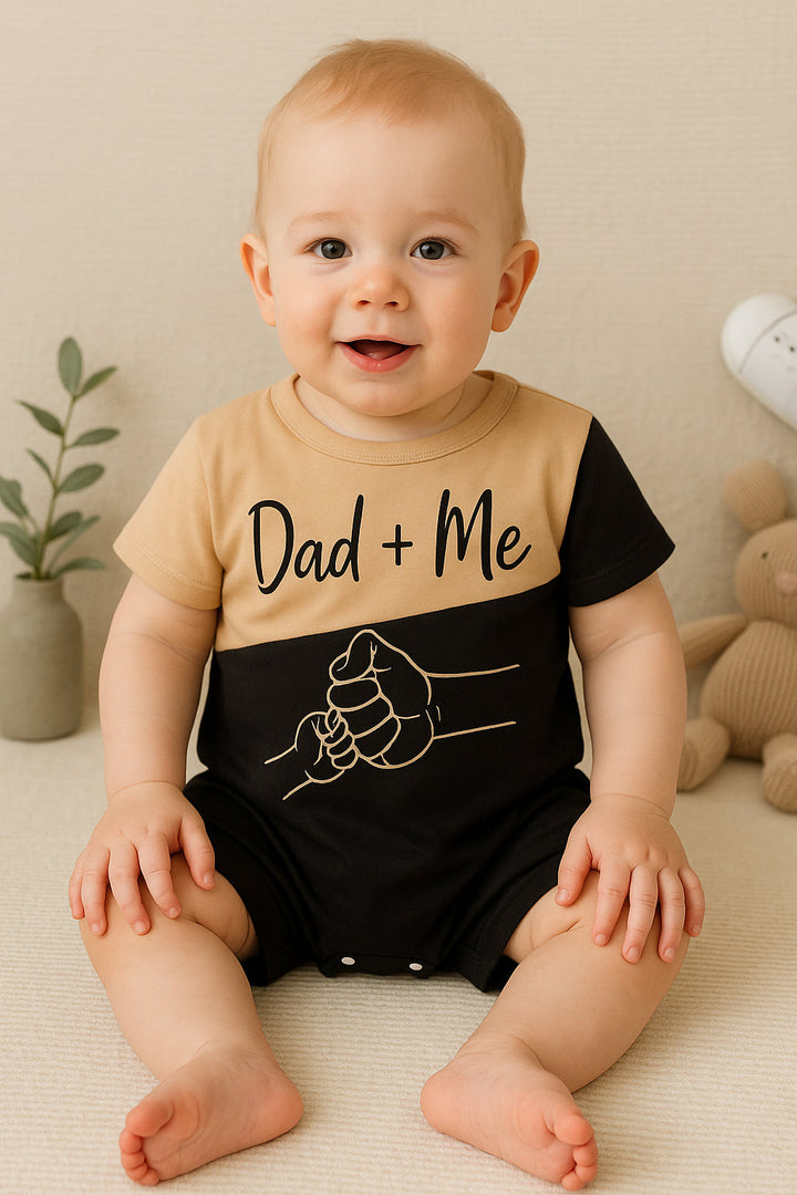 MINI CHARM BABY COTTON ROMPER DAD+ME BROWN AND BLACK18-24M