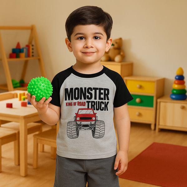 Kids T-Shirt & Short Set Monster Truck Grey WC - Mini Charm