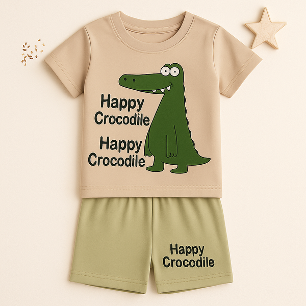 Kids T-Shirt & Short Set Crocodile Grey & Green CB - Mini Charm