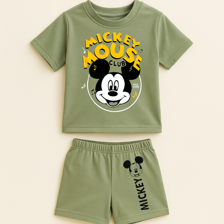 MINI CHARM KIDS SHORT SET MICKEY OLIVE GREEN 4Y