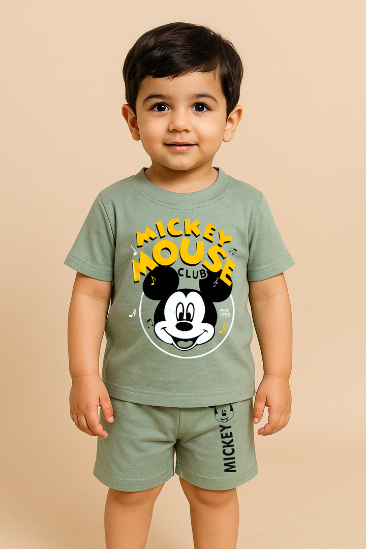MINI CHARM KIDS SHORT SET MICKEY OLIVE GREEN 4Y
