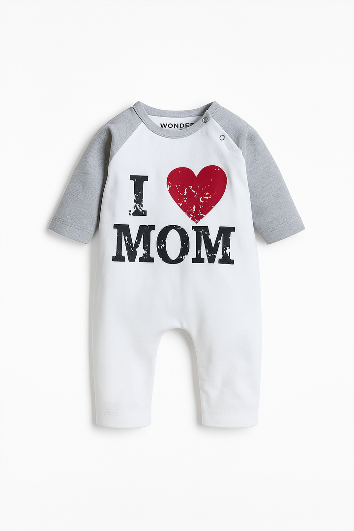 MINI CHARM BABY COTTON ROMPER I LOVE MOM GREY & WHITE 18-24M