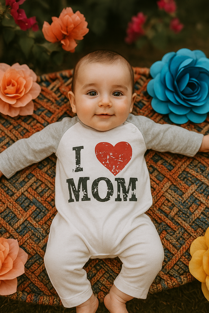 MINI CHARM BABY COTTON ROMPER I LOVE MOM GREY & WHITE 18-24M