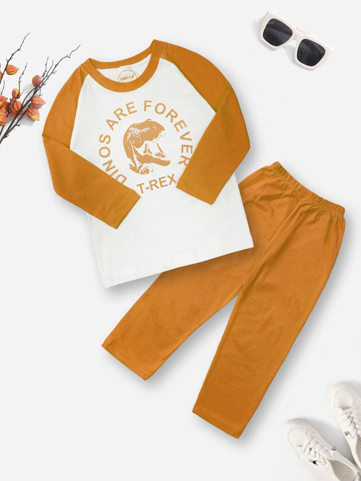 OOLAA KIDS PAJAMA SET T-REX BEIGE(7-8)Y