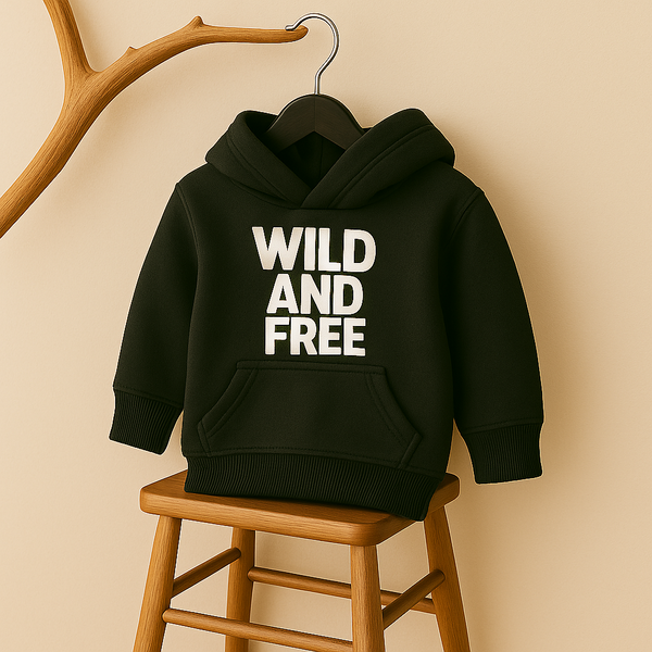 Kids Printed Hoodie Wild & Free Black - Mini Charm