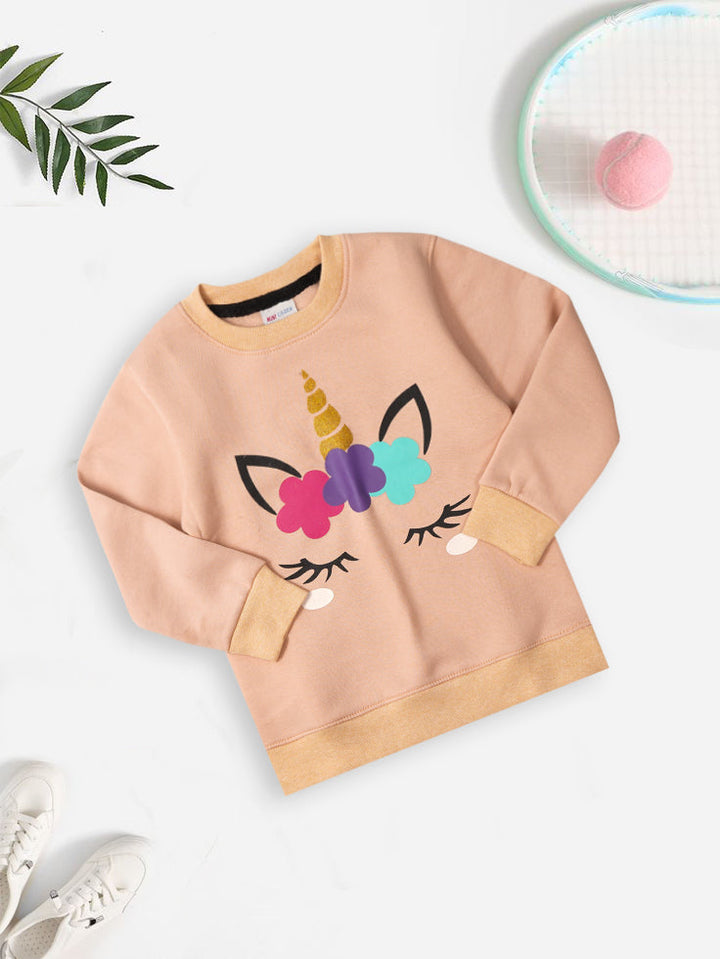 MINI CHARM KIDS PRINTED SWEAT SHIRT UNICORN PEACH 7-8Y