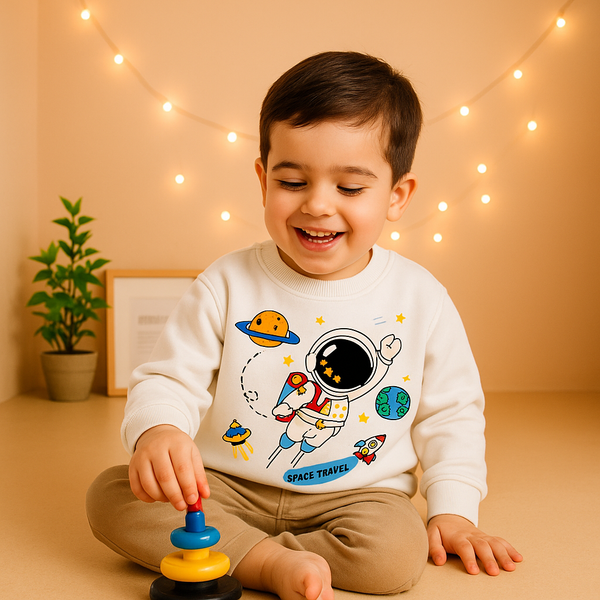 Kids Printed Sweatshirt Astronaut Space White - Mini Charm