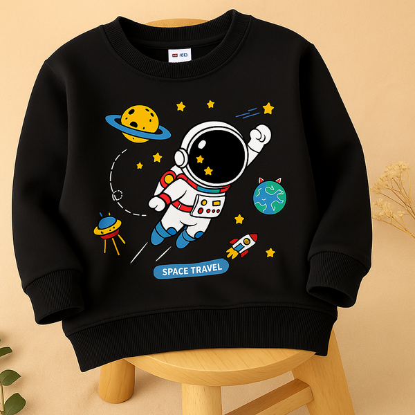 Kids Printed Sweatshirt Astronaut Space Black - Mini Charm
