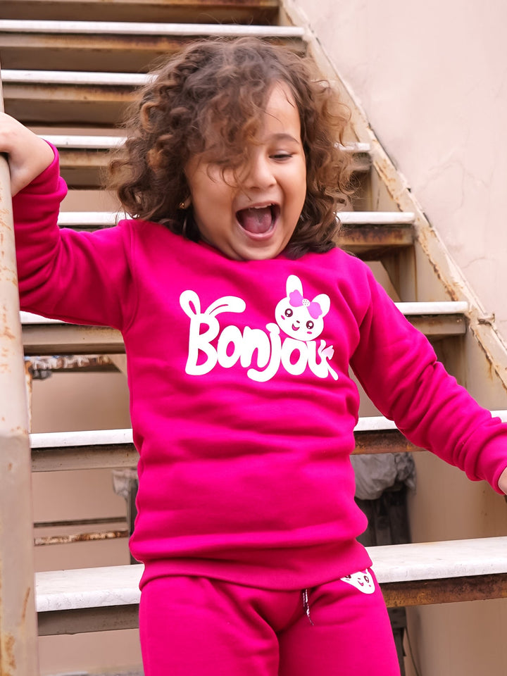 MINI CHARM GIRLS TRACKSUIT BONJOUR SHOCKING PINK 7-8Y