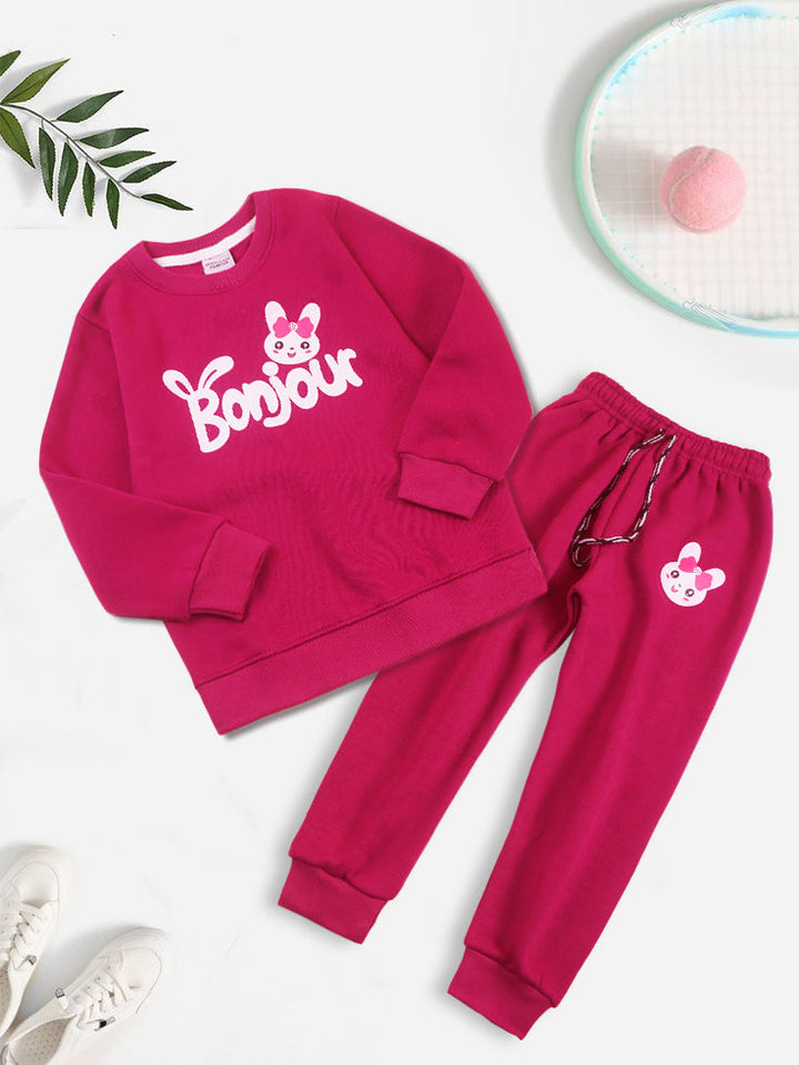 MINI CHARM GIRLS TRACKSUIT BONJOUR SHOCKING PINK 7-8Y