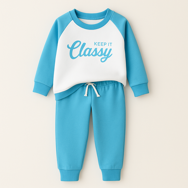 Kids Printed Tracksuit Classy White & Blue - Mini Charm