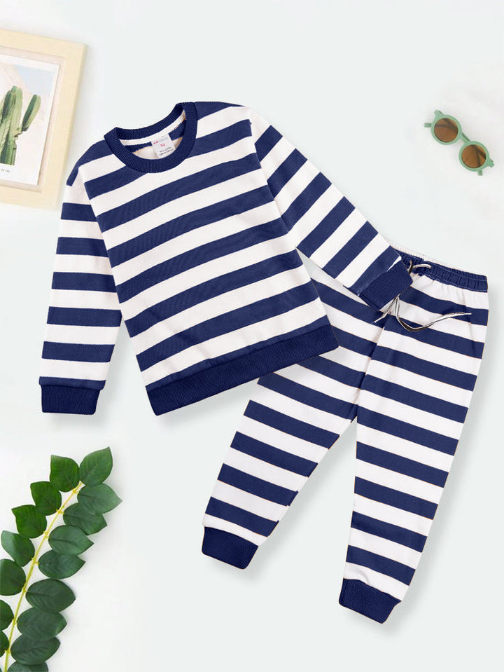 MINI CHARM KIDS FLEECE TRACKSUIT WIDE STRIPES NAVY BLUE 7-8Y