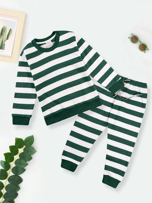 MINI CHARM KIDS FLEECE TRACKSUIT WIDE STRIPES GREEN 7-8Y