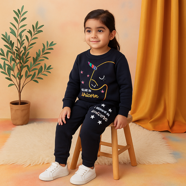 Kids Printed Tracksuit Unicorn Navy Blue - Mini Charm