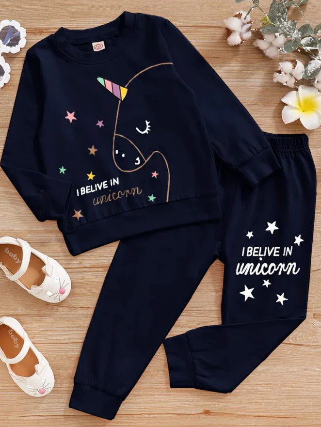 MINI CHARM KIDS FLEECE TRACKSUIT UNICORN NAVY BLUE 7-8Y